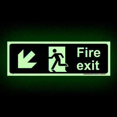 Fire Exit Left Down Glow-in-the-dark Sign