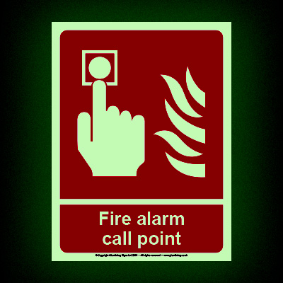 Glow-in-the-dark fire alarm call point sign